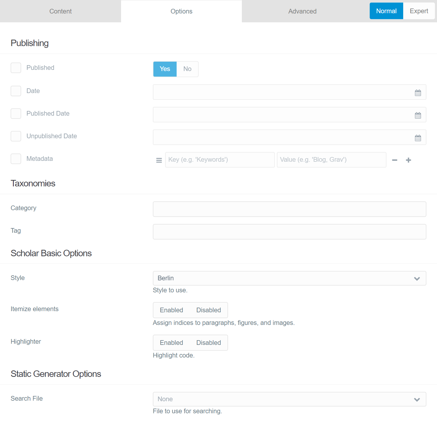 Default Options